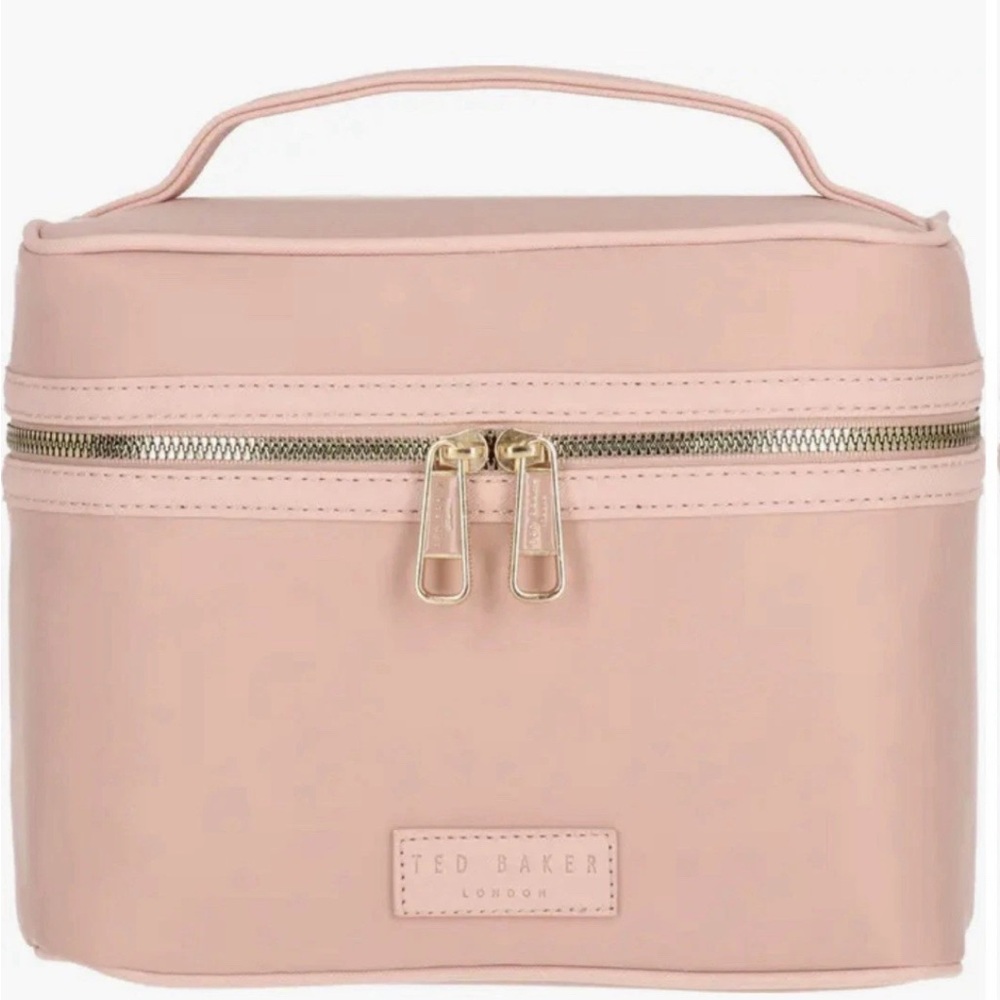 TED BAKER LONDON Light Pink TRAIN CASE MAKEUP Toiletry Cosmetic BAG GOLD Zipper